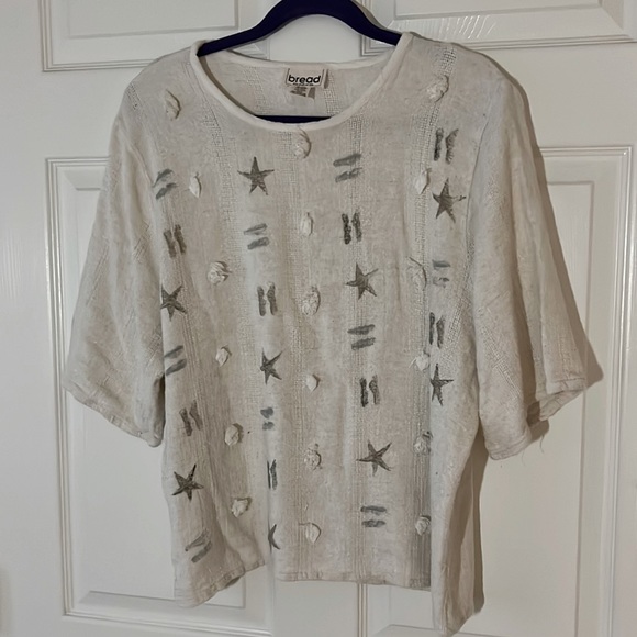 VTG Bread Staley Gretzinger Hand-painted Boxy Linen Blend Short Sleeve, Sz L - Picture 3 of 10